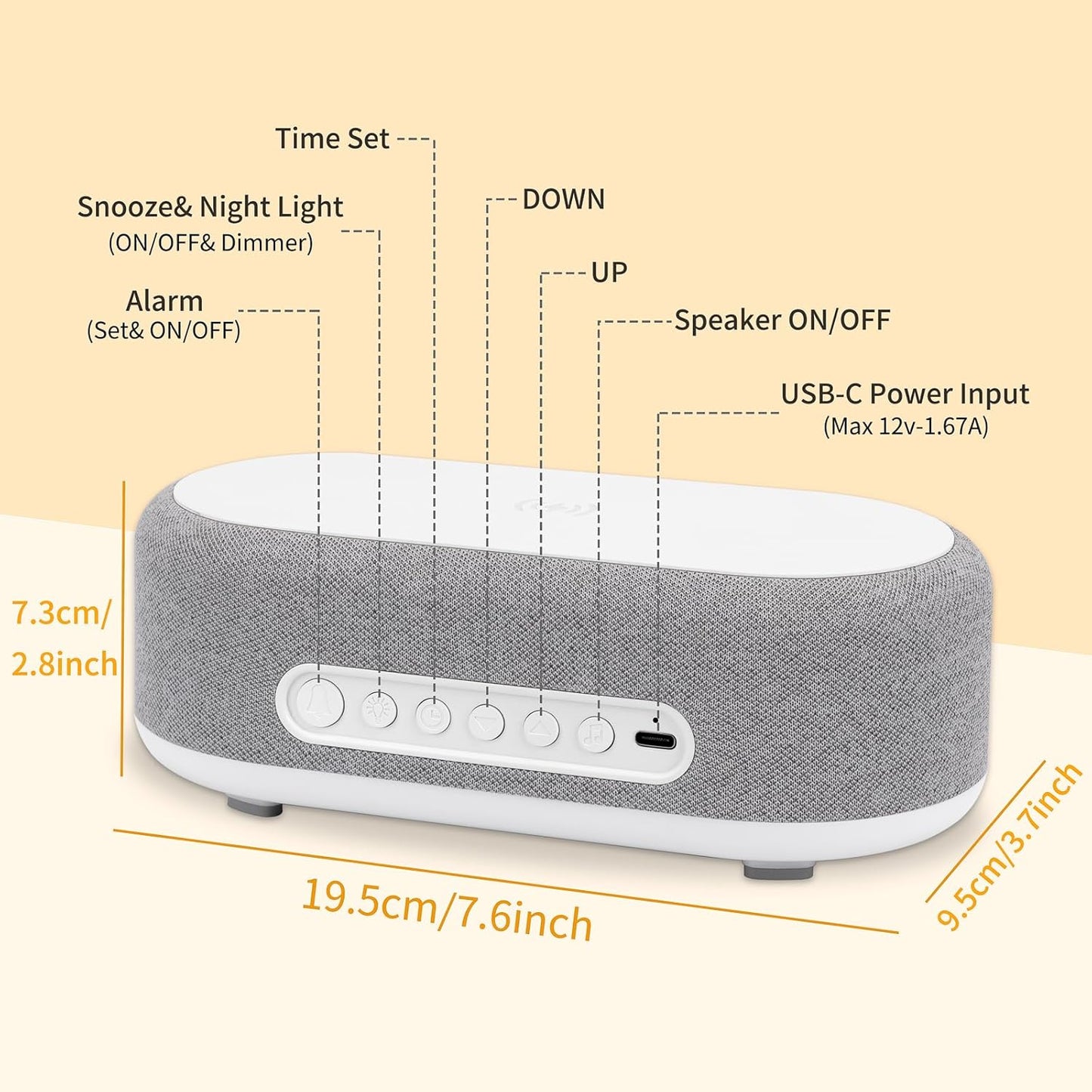 4In1 Alarm Clock with Wireless Charging Wireless Speaker Night Light & Temperature Display – Customized Sleep-Wake Routine Alarm Clock for Heavy Sleepers (Gray)